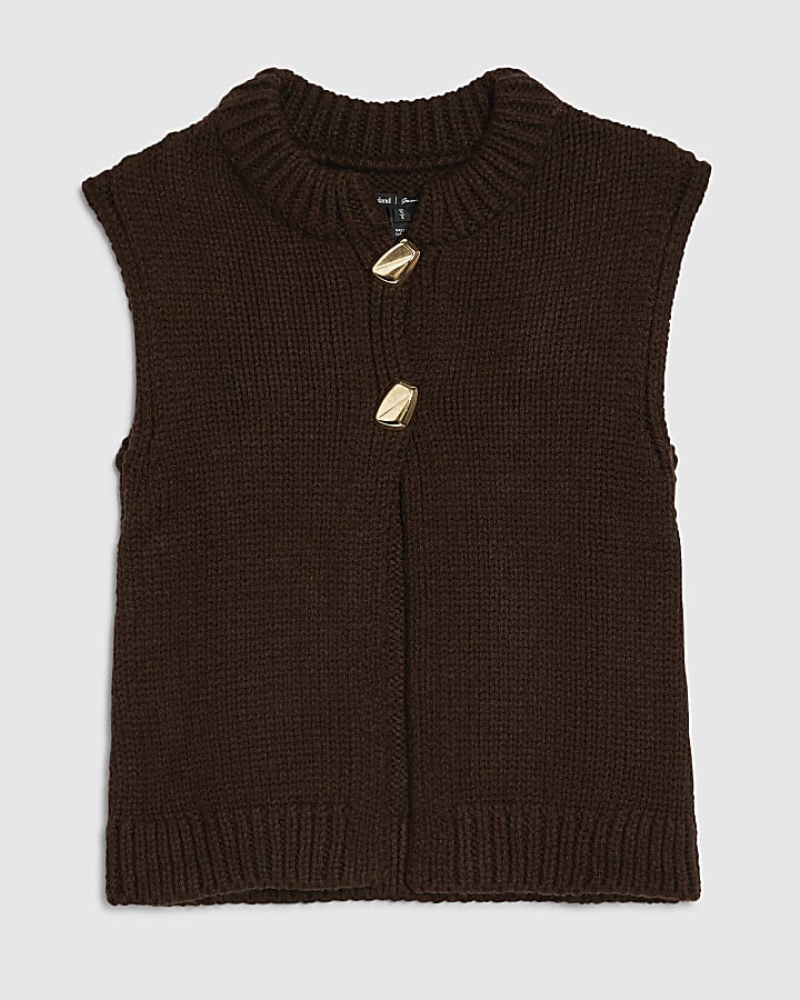 Petite Knitted Sleeveless Button Cardigan