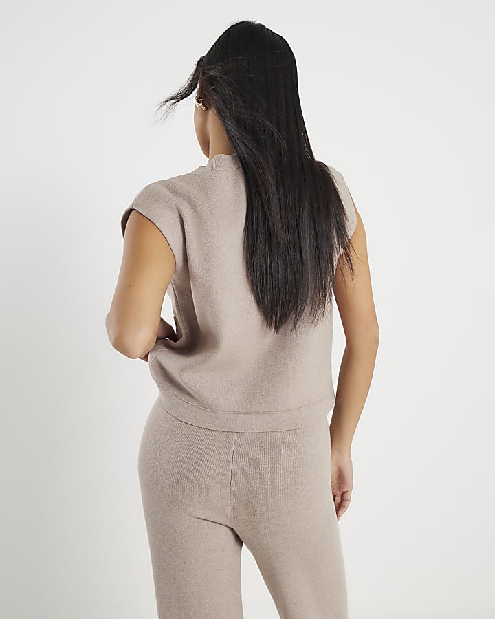 Petite Beige Knitted Waistcoat