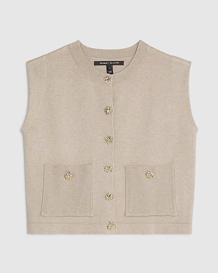 Petite Beige Knitted Waistcoat