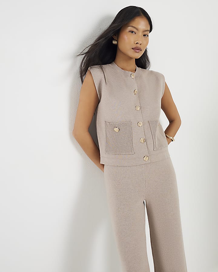 Petite Beige Knitted Waistcoat