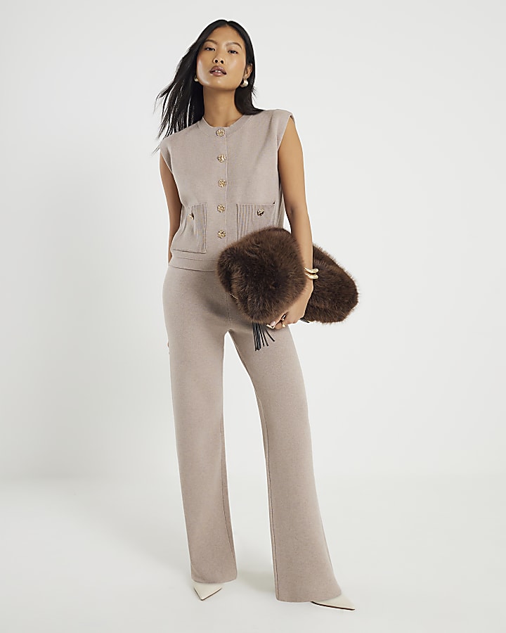 Petite Beige Knitted Waistcoat