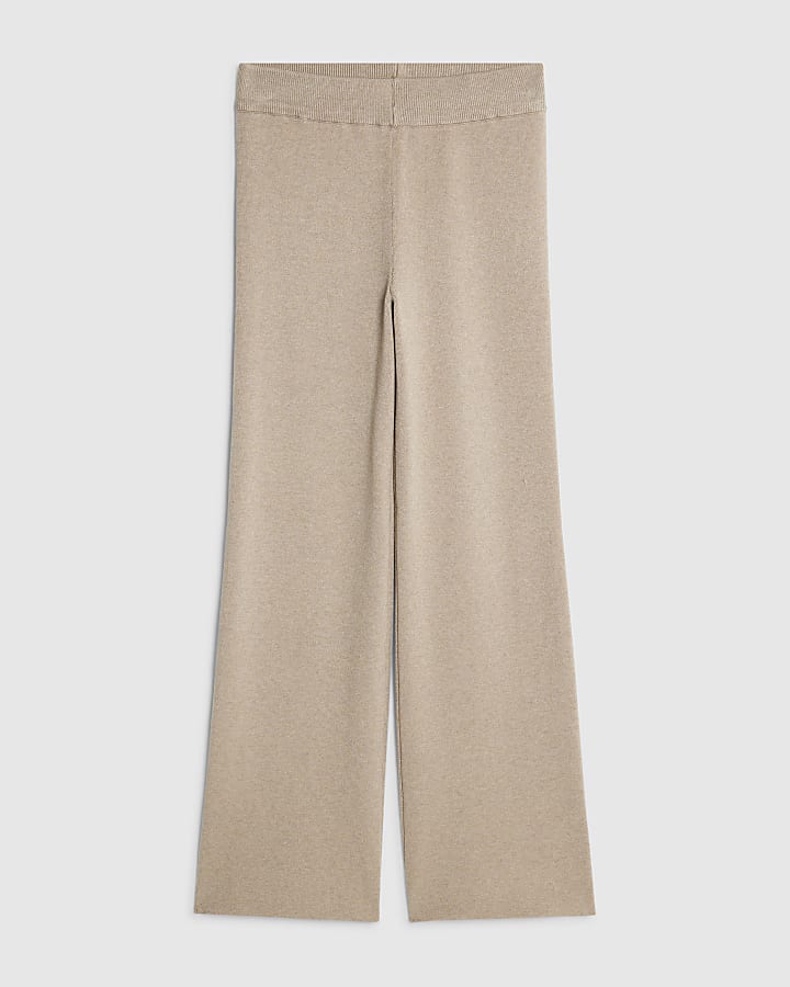 Petite Beige Wide Leg Knitted Trousers