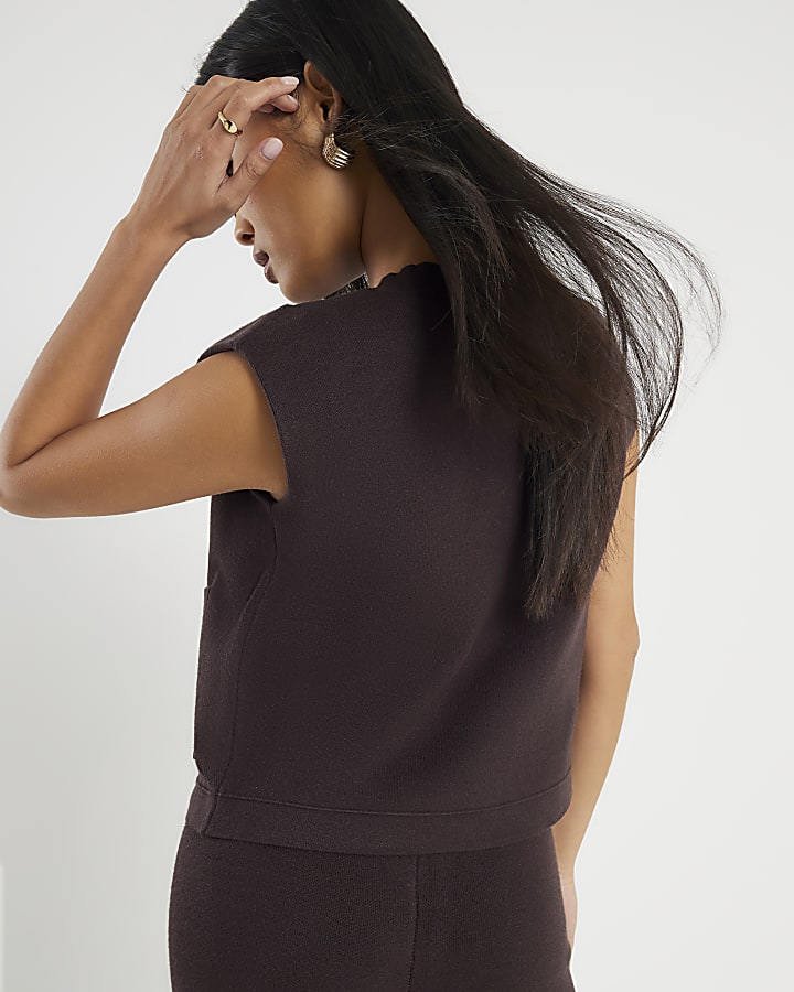 Petite Brown Knitted Waistcoat