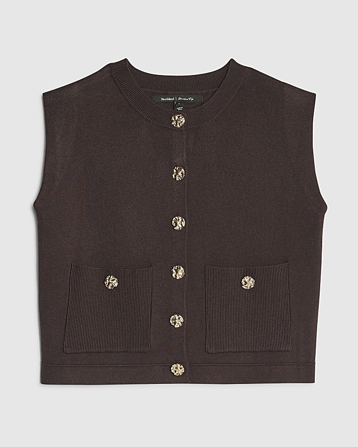 Petite Brown Knitted Waistcoat