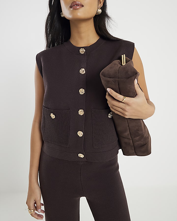 Petite Brown Knitted Waistcoat
