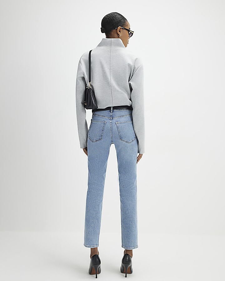 Blue High Rise Ankle Grazer Slim Fit Jeans