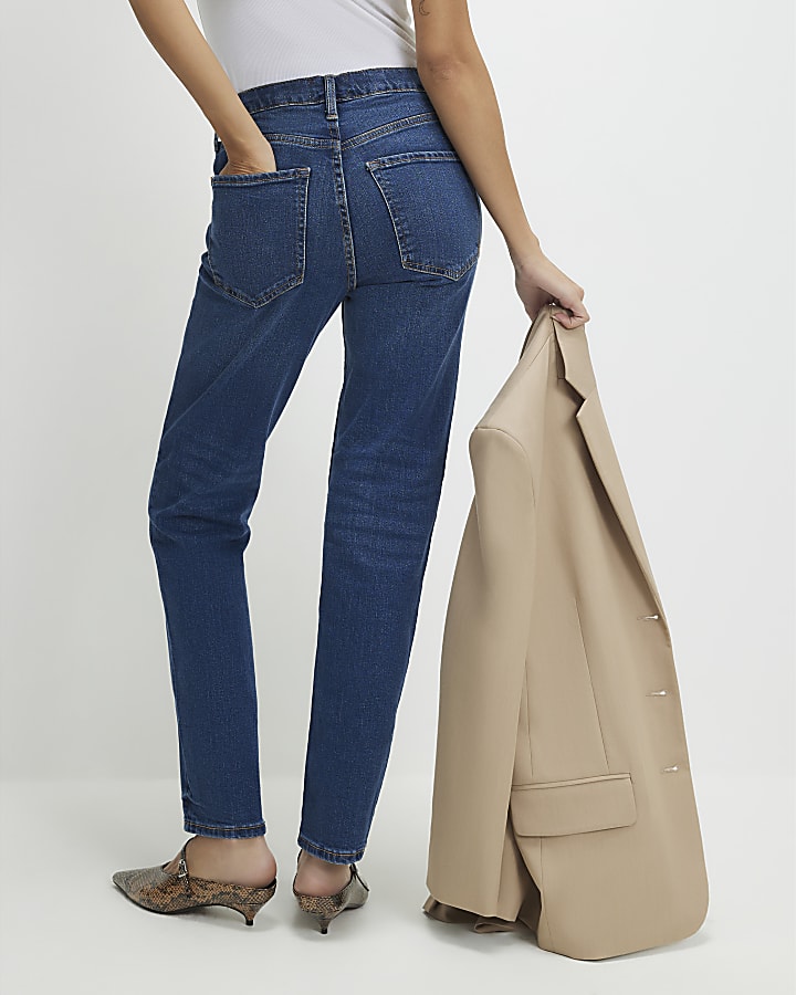 Blue High Waisted Slim Straight Jeans