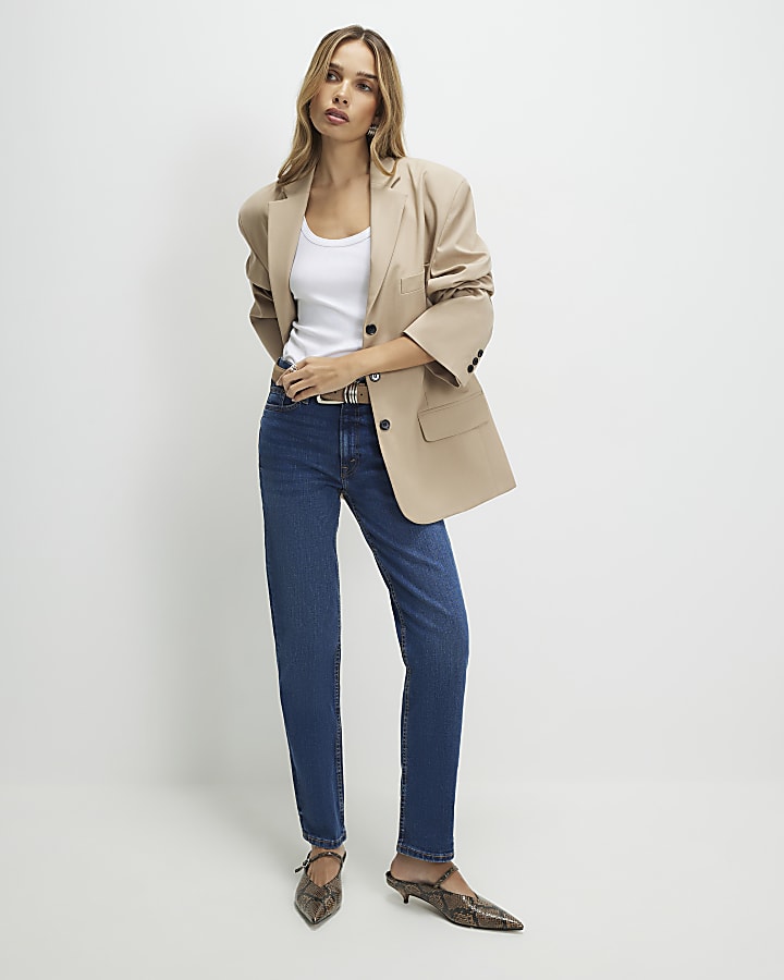 Blue High Waisted Slim Straight Jeans