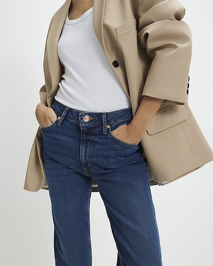 Blue High Waisted Slim Straight Jeans