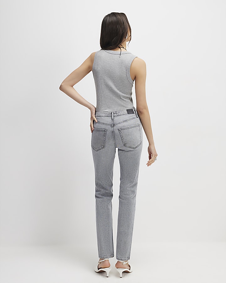 Grey High Waisted Slim Fit Ankle Grazer Jeans