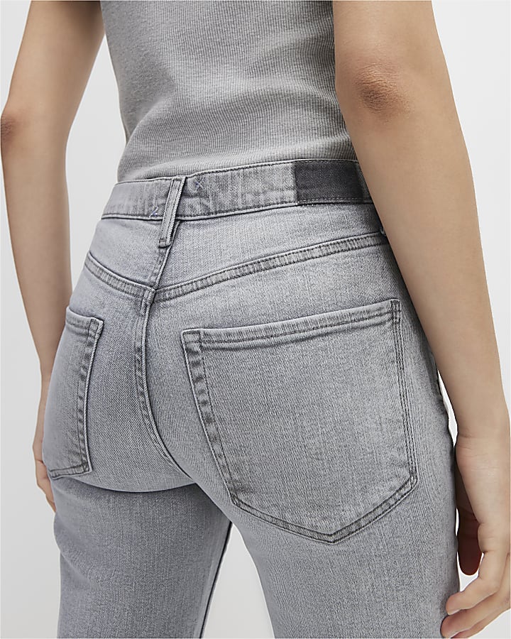 Grey High Waisted Slim Fit Ankle Grazer Jeans