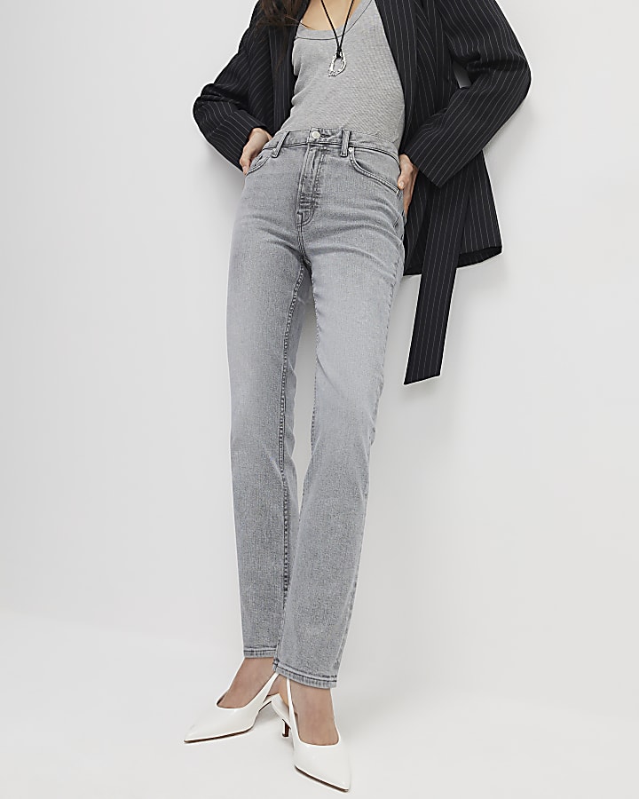 Grey High Waisted Slim Fit Ankle Grazer Jeans