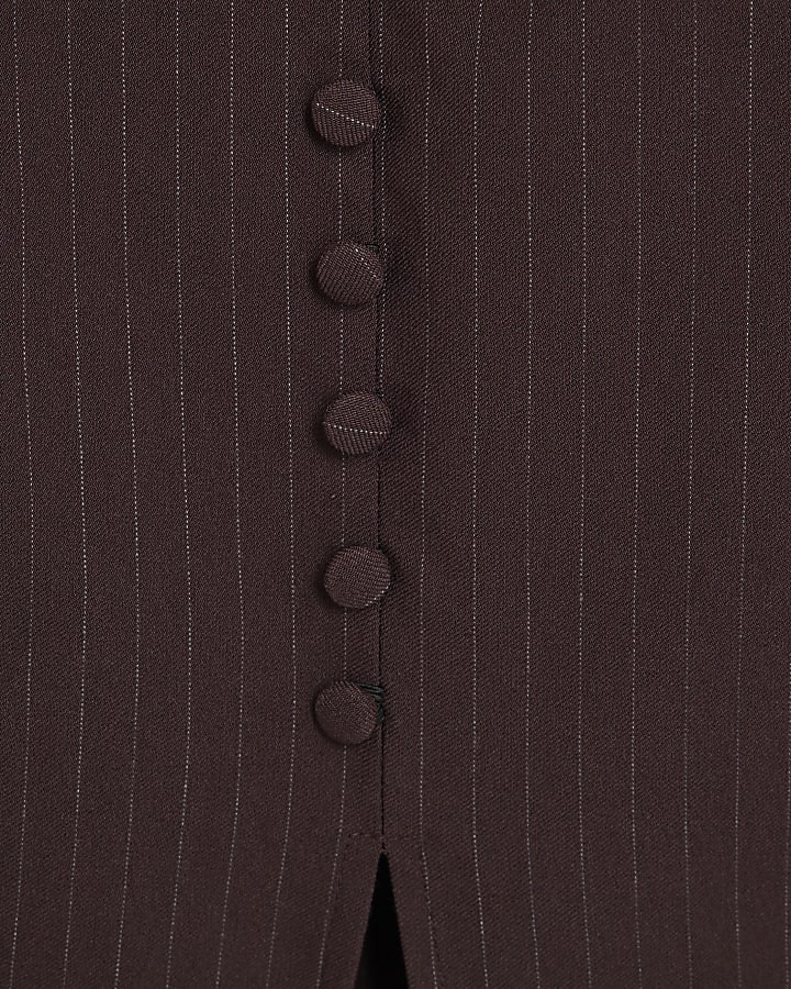 Brown Pinstripe Halter neck Button Midi Dress