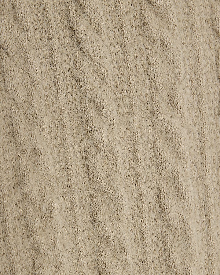 Beige Long Sleeve Cable Knit Fitted Top