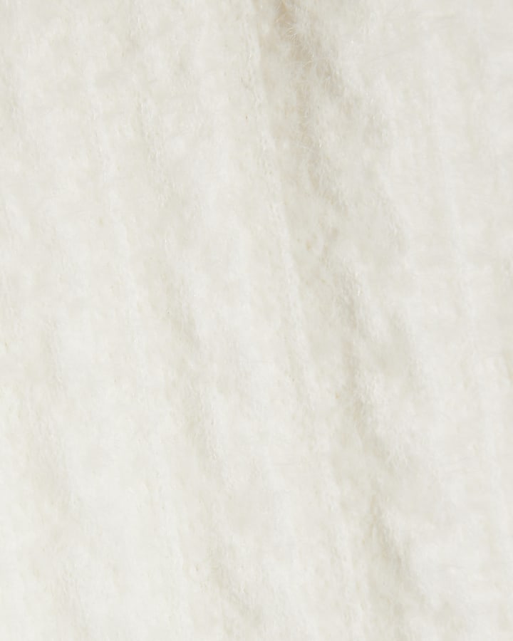 White Long Sleeve Cable Knit Fitted Top