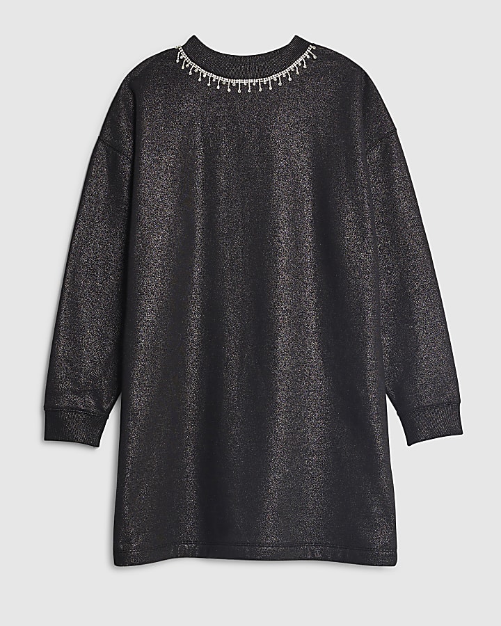 Grey Long Sleeve Necklace Trim Jumper Dress