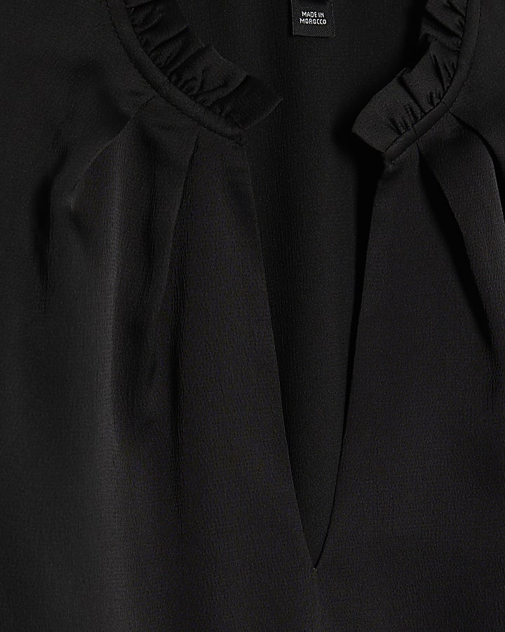 Black Satin Short Angel Sleeve Blouse