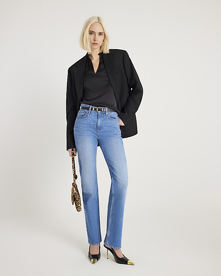 Black Satin Short Angel Sleeve Blouse