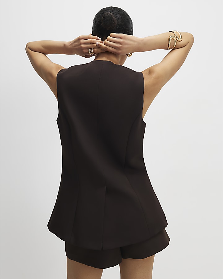 Brown Longline Tailored Waistcoat