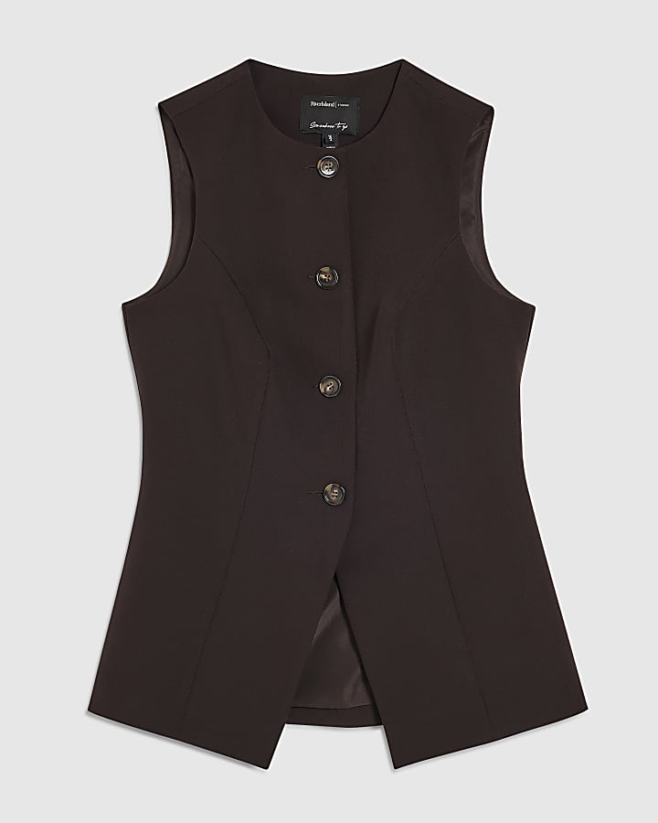 Brown Longline Tailored Waistcoat