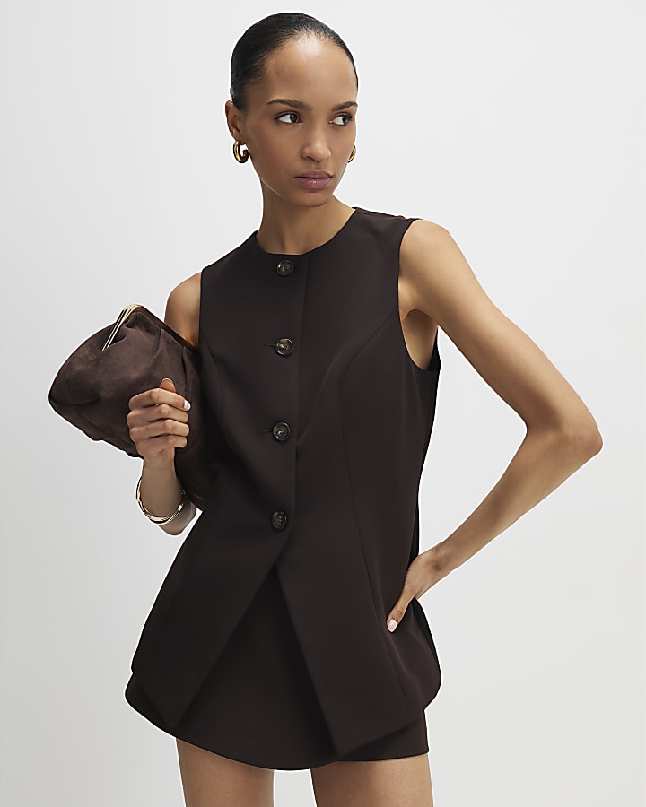 Brown Longline Tailored Waistcoat