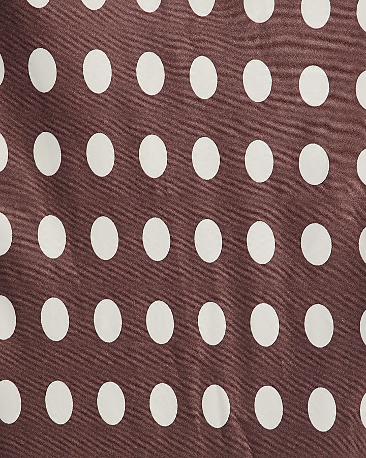 Brown Satin Polka Dot Slip Maxi Dress