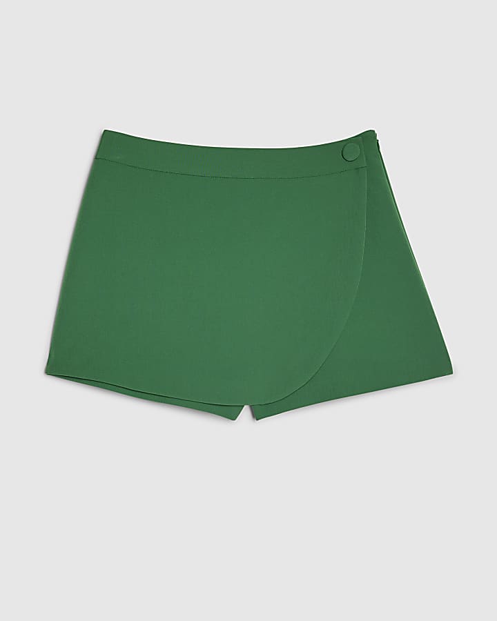Green Wrap Button Detail Skort