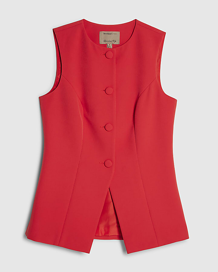 Red Tailored Longline Waistcoat