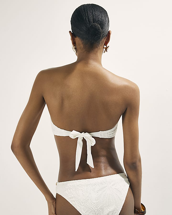 White Textured Shell Bandeau Bikini Top