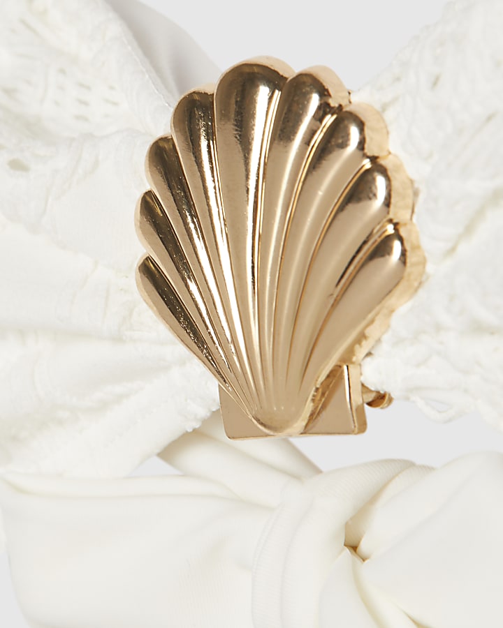 White Textured Shell Bandeau Bikini Top