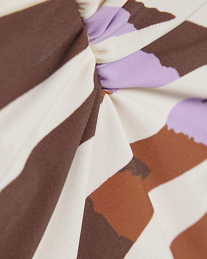 Brown Leaf Print Swimsuit