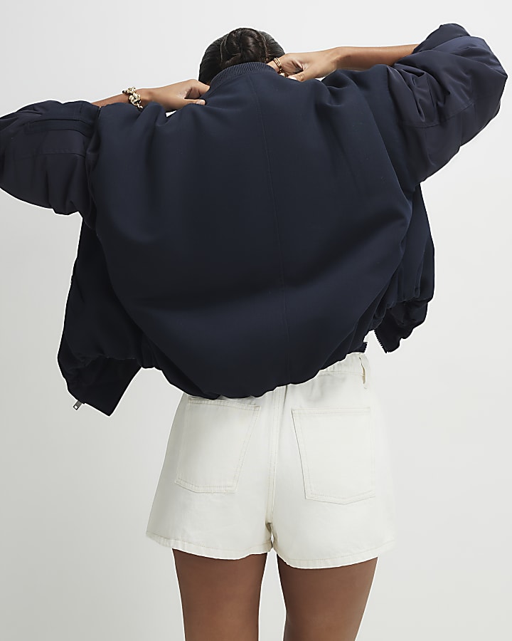 Cream Denim Elasticated A Line Shorts