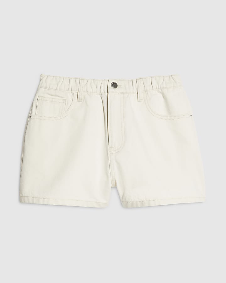 Cream Denim Elasticated A Line Shorts