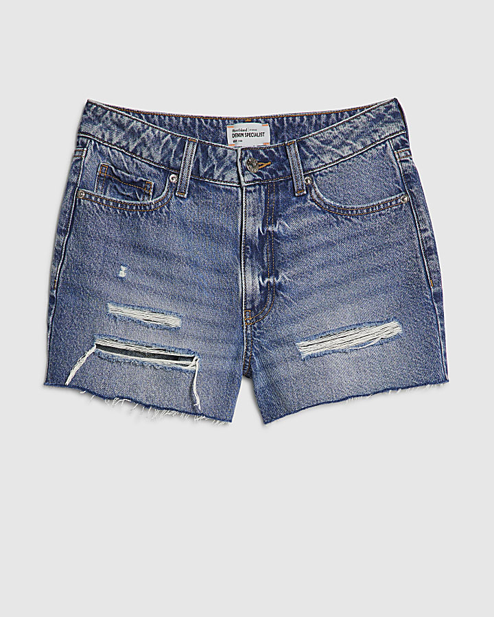 Blue Denim Ripped Shorts