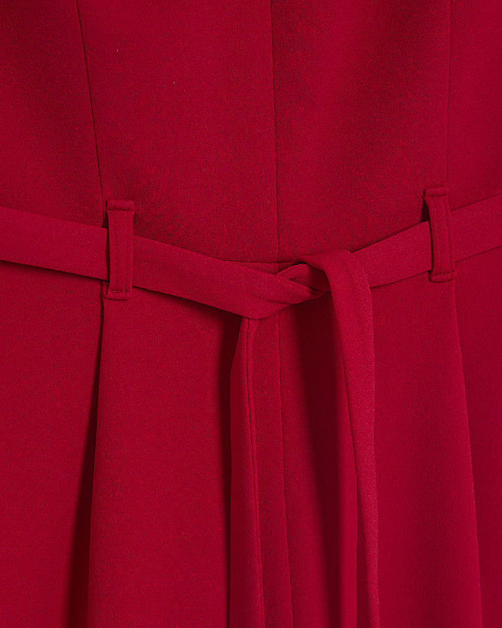 Red Double Collar Belted Jumpsuit