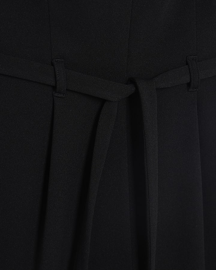 Black Double Collar Belted Jumpsuit