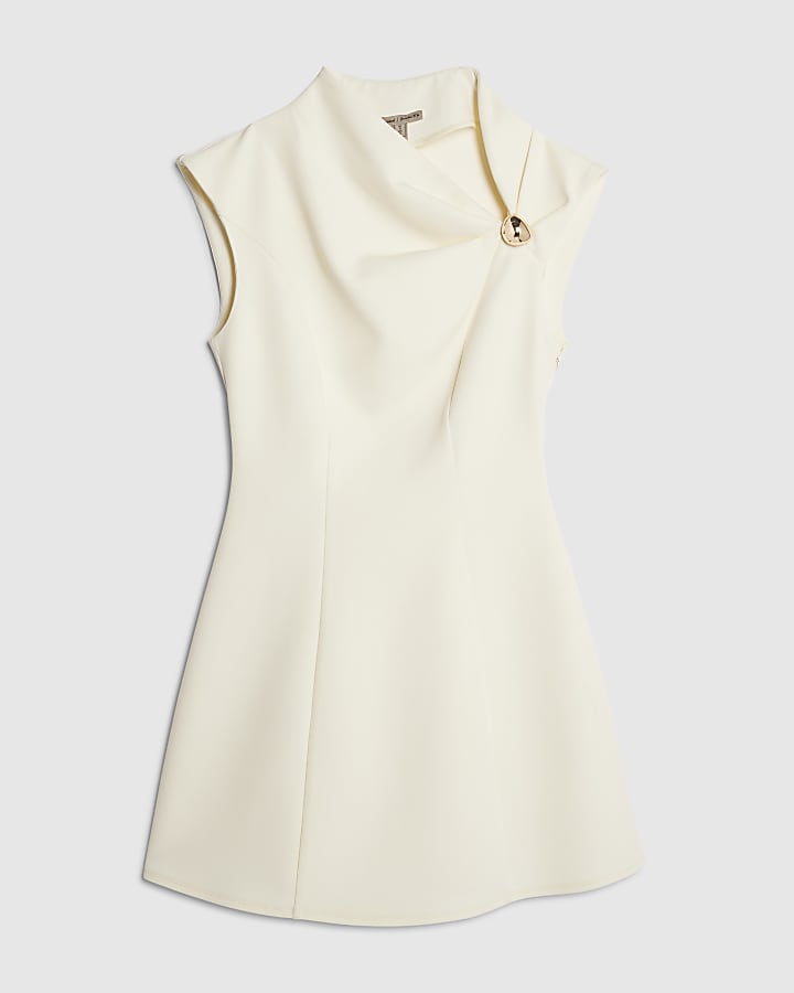 Cream Sleeveless Drape Mini Dress