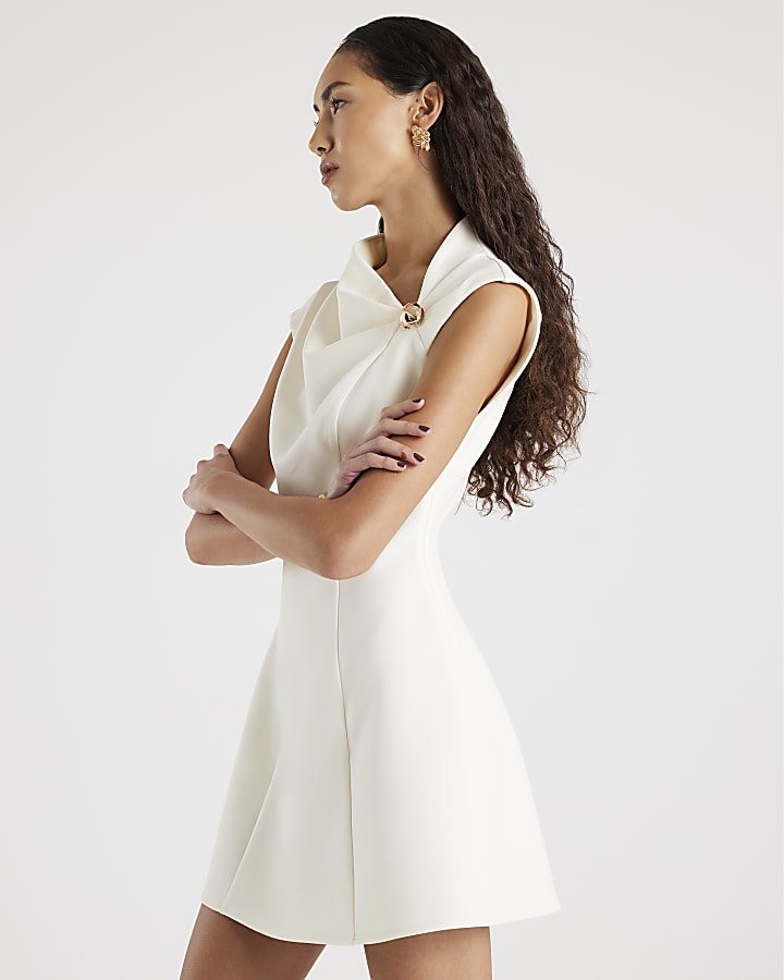 Cream Sleeveless Drape Mini Dress
