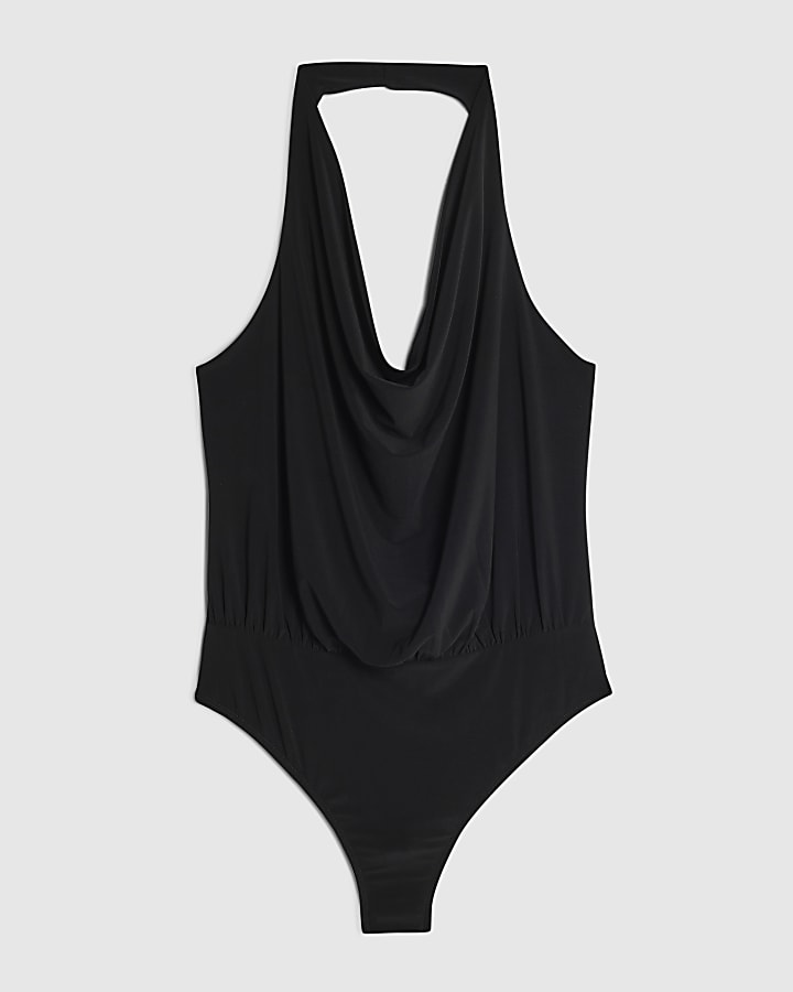 Black Cowl Neck Halter Bodysuit