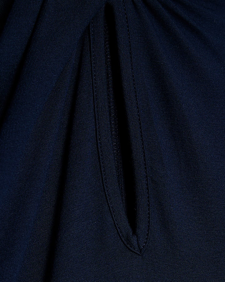 Navy Long Sleeve High Neck Twist Top