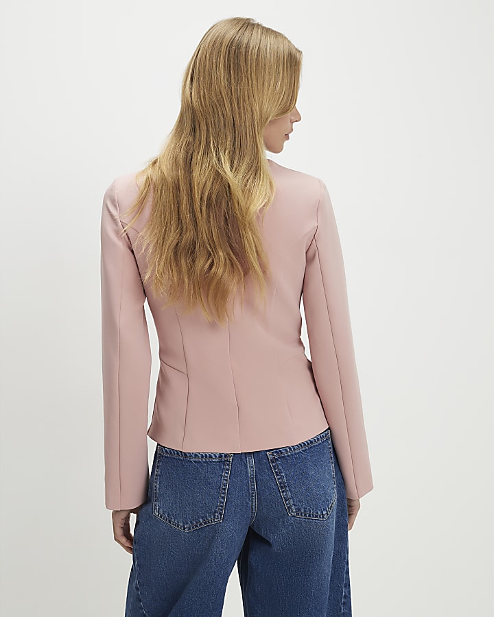 Pink Long Sleeve Pleated Jacket