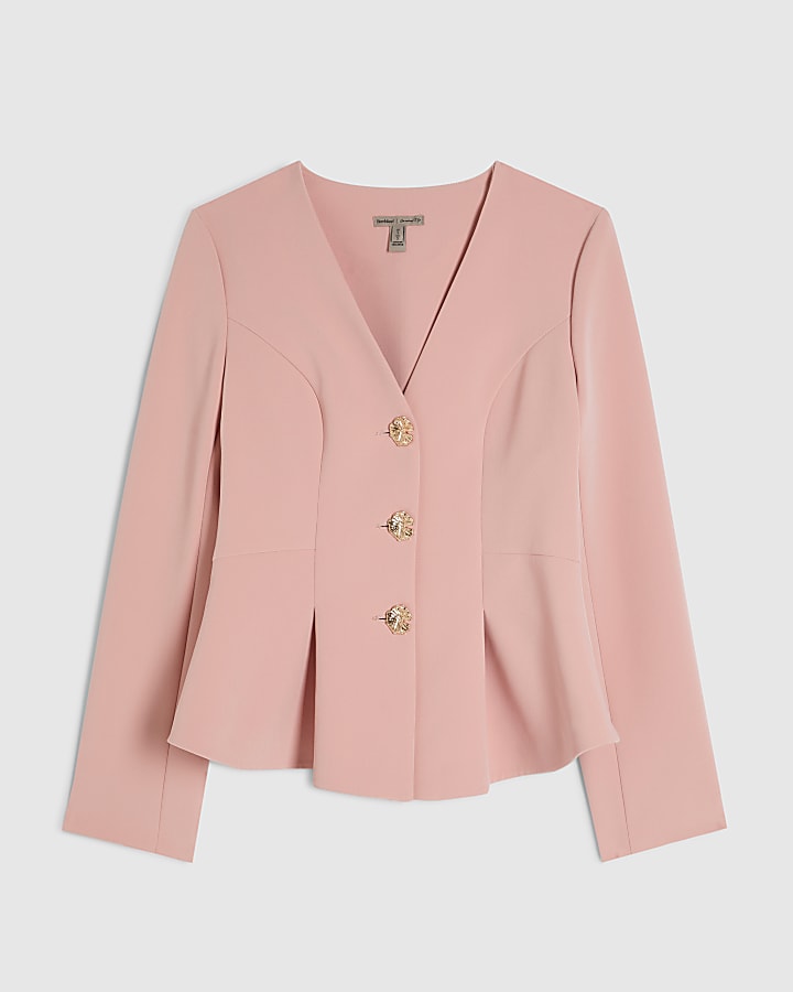 Pink Long Sleeve Pleated Jacket