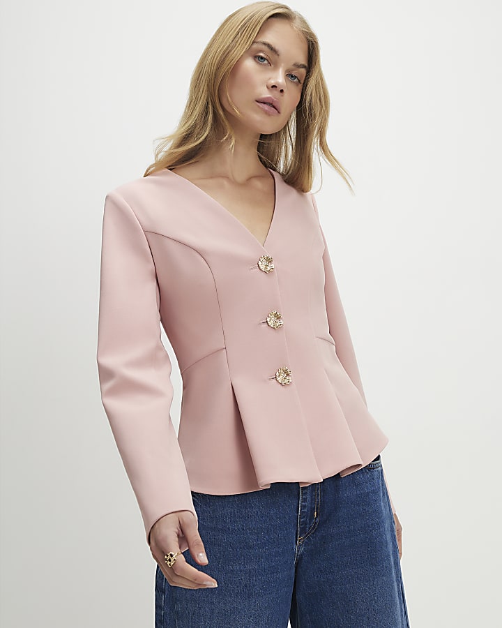 Pink Long Sleeve Pleated Jacket