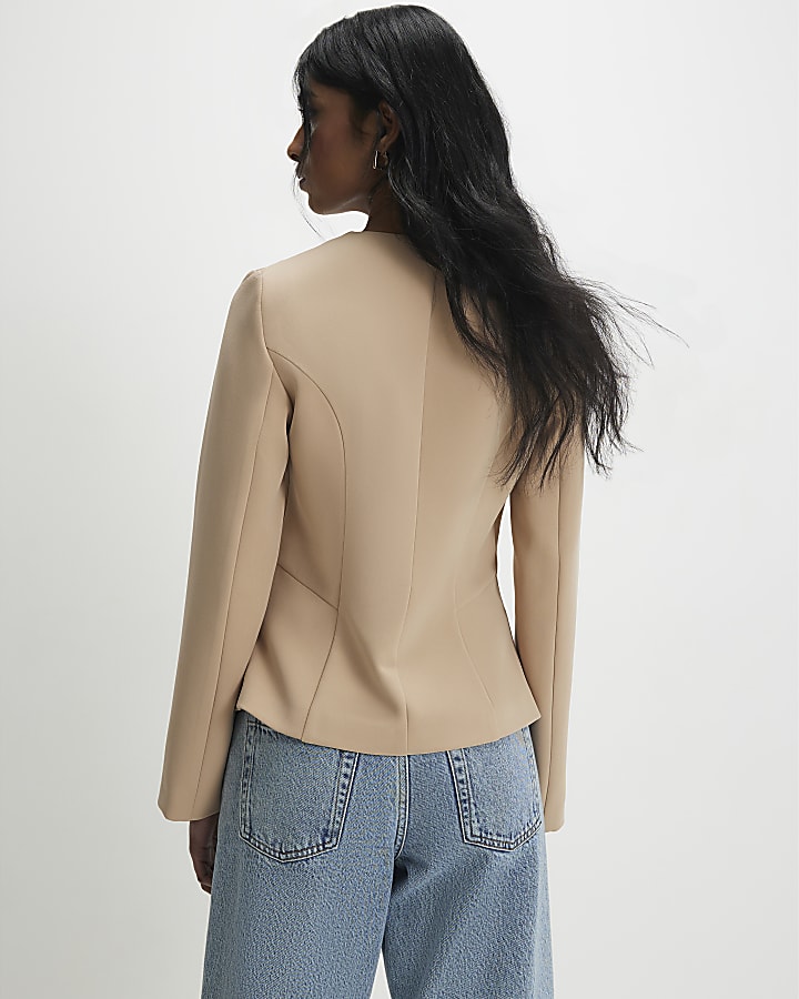 Beige Long Sleeve Pleated Jacket