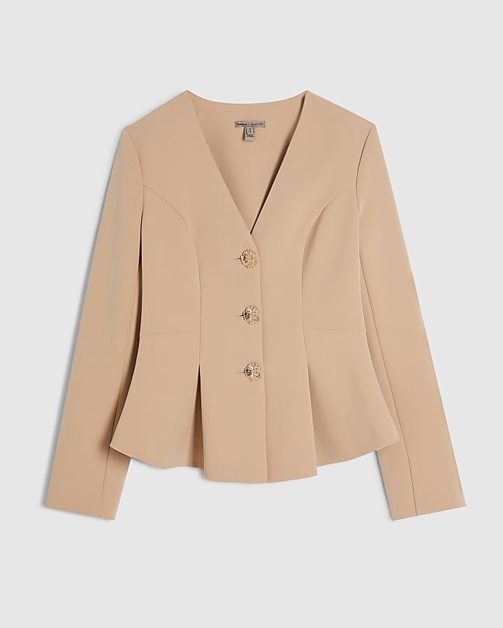 Beige Long Sleeve Pleated Jacket