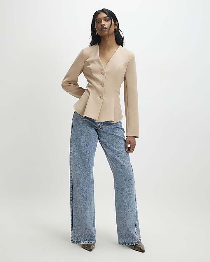 Beige Long Sleeve Pleated Jacket