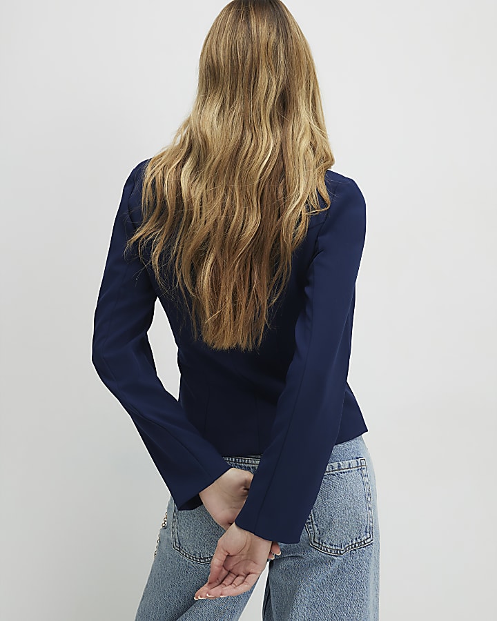 Navy Long Sleeve Pleated Jacket