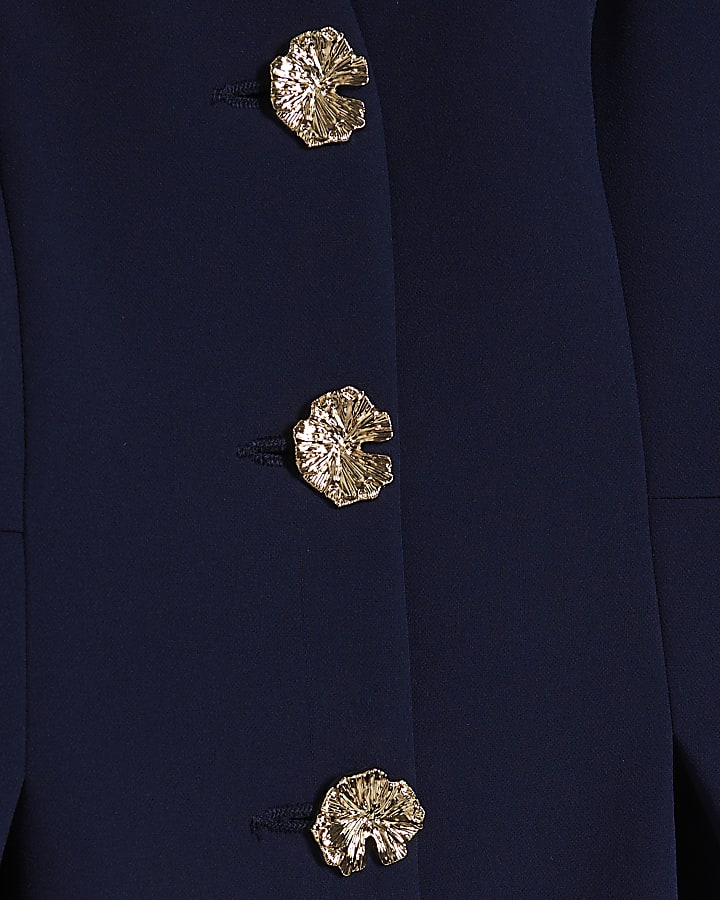 Navy Long Sleeve Pleated Jacket