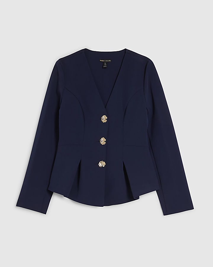 Navy Long Sleeve Pleated Jacket