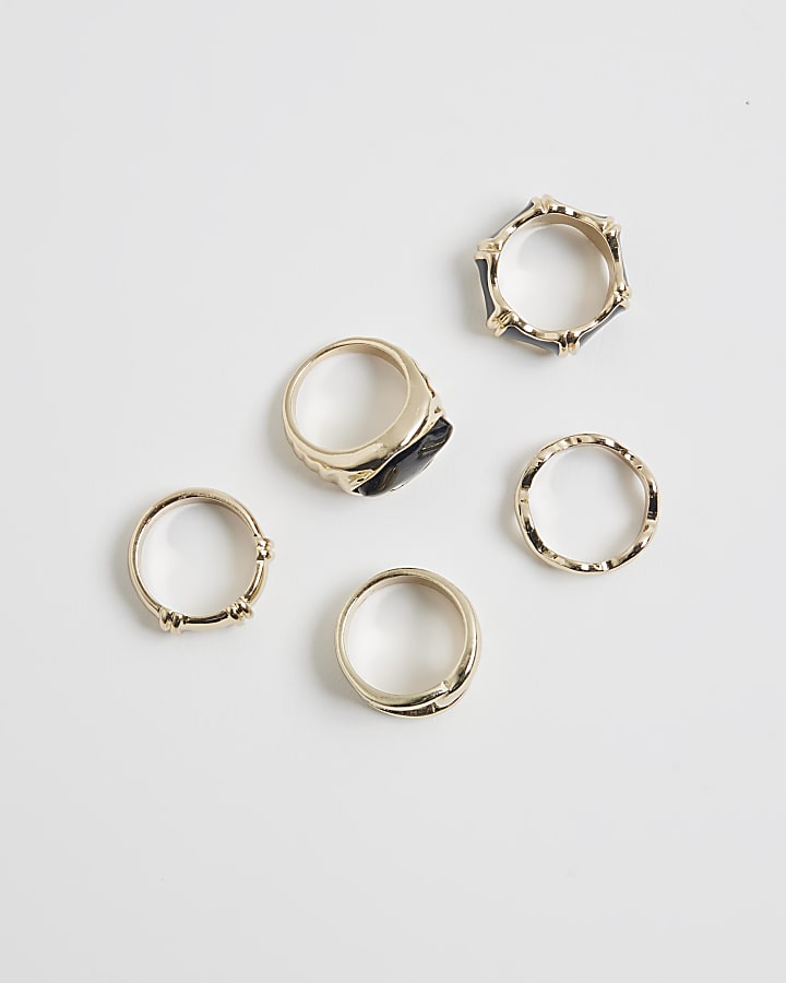 Gold Black Stone Ring Multipack